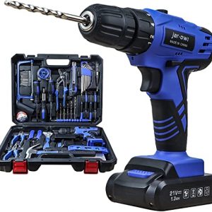 112-Piece Home Tool Kit with 21V Cordless Drill, General Household Toolkit Set with DIY Hand Tools Set for Daily Repair Maintenance-Blue