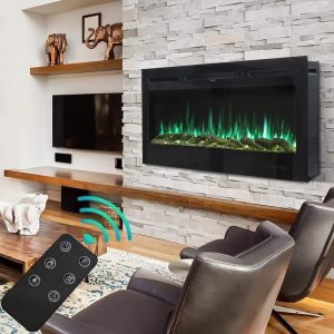 50 Inch Electric Fireplace Wall Mounted Electrical Fire Suite with 9 Flame Colour Effect & Remote Control, 220V-240V/50Hz, 1800W, 128x14x54.4cm