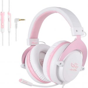 [Angel Edition] SADES MPOWER 3.5mm Gaming Headset, Over-Ear Headphones With Retractable Mic, Noise Cancelling, Soft Memory Earmuffs for PC, Smart…