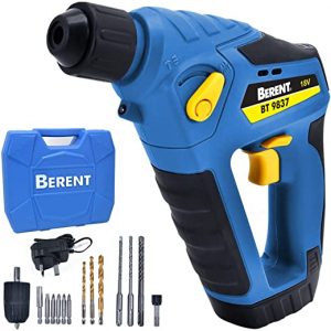 Berent Rotary Hammer Berent 18v Li-ion Bat 1h fast charging, 3 in 1 Function, 0-900 rpm spee, incl 1 chuck, 3 pcs SDS 6-8-10x150 twist drills