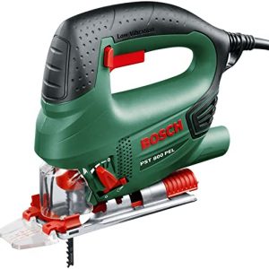 Bosch PST 800 PEL Jigsaw makes even hard jobs easy. Features 4-stage pendulum action & is supplied with a splinter guard