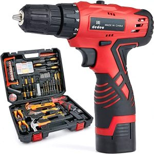 Dedeo Cordless Hammer Drill Tool Kit | 60Pcs Household Power Tools Drill Set | 16.8V Lithium Driver Claw Hammer Wrenches Pliers DIY Accessories