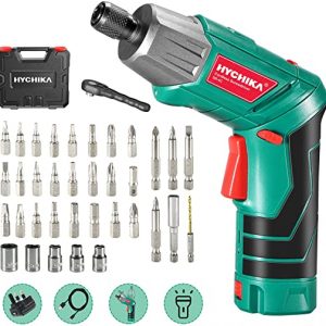 Electric Screwdriver, 6N·m Max Torque HYCHIKA Cordless Screwdriver 2000mAh 3.6V with 36 Accessories, LED Light and Rear Flashlight, Ratchet Wrench,…
