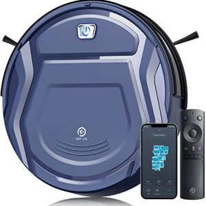 OKP Mini Robot Vacuum Cleaner | Robotic Vacuums Super Thin | 1800pa Suction 500ml | Large Dustbin | 100min Runtime | Self-Charging | WiFi & Remote App Control