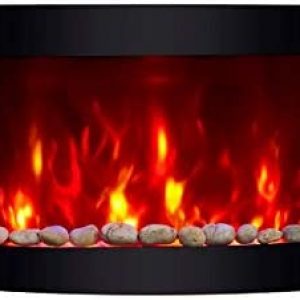 TruFlame BLACK GLASS CURVED ELECTRIC WALL MOUNTED FIRE PLACE WITH PEBBLE EFFECT