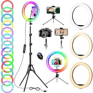 12.6” Selfie Ring Light with Tripod Stand & Phone Holder Tall 74”, LED Ring Lights with 20 RGB Mode 13 Brightness