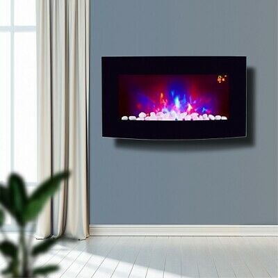 2021 TRUFLAME 7 COLOUR LED BLACK GLASS ARCHED ELECTRIC WALL MOUNTED FIRE