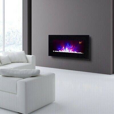 2021 TRUFLAME 7 COLOUR LED BLACK GLASS FLAT ELECTRIC WALL MOUNTED FIRE