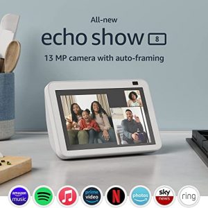 All-new Echo Show 8 | 2nd generation (2021 release), HD smart display with Alexa and 13 MP camera | Glacier White