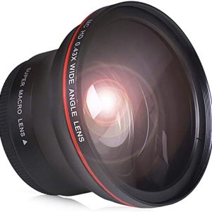 Wide Angle Lens 55 is 2 in 1 fisheye lens is great for wide-angle and macro photography. 0.43X HD wide-angle lens can provide maximum light