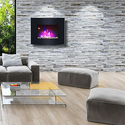 TRUFLAME 7 COLOUR LED BLACK GLASS ARCHED ELECTRIC WALL MOUNTED FIRE