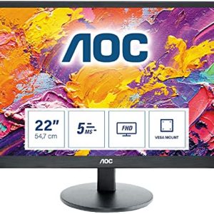 AOC Monitor 22 Inch Comprising of a metal-reinforced hole in the body of the device, to use with a metal cable secured & key/lock system.