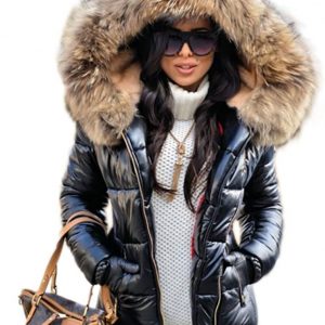 Aox Women Winter Faux Fur Hood Down Coat Lady Thicken Puffer Slim Zipper Jacket Parka