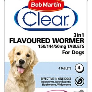 Bob Martin Clear | 3 in 1 Wormer Tablets for Small, Medium & Large Dogs (up to 40 kg) | Clinically Proven Treatment (4 Tablets)