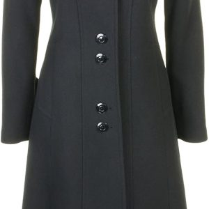 Busy Clothing Womens Black Long Wool Blend Coat