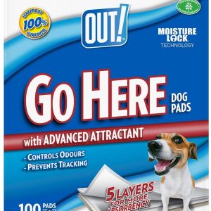 Out! Go Here Absorbent Dog and Puppy Pads, Pack of 100