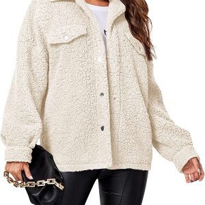 Womens Sherpa Jacket Fluffy Faux Fur Jacket Teddy Fleece Coat Winter Overcoat Outerwear