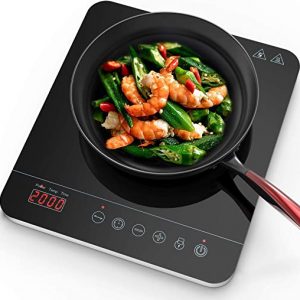 Aobosi induction Hob,Portable Induction Cooker 2000W Black Crystal Glass Surface with LCD Sensor Touch Induction Cooktop With 10 Power Levels and…