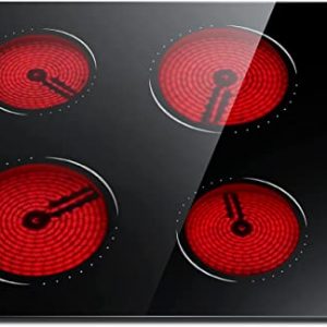 Hobsir Electric Hob 4 Zones Built in Electric Hob with Knobs 6000W Ceramic Hob 60cm with Non-abrasive Black Glass | Compare 🌶️ Deals