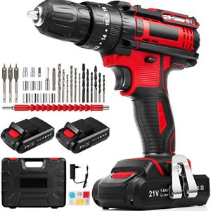 Cordless Drill Driver 21V Combi Drills 35Nm 80Pcs with 2×1.5Ah Batteries 18+3 Torque Cordless Screwdrivers with LED Electric Drills Sets Power Tool…