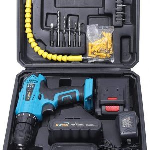 KATSU Cordless Drill Driver 18V with Accessories Kit + Flexible Shaft + Double Ended Bit + 5 Drill Bits + 6 Screwdriver Bits with 1 Extension + 2…