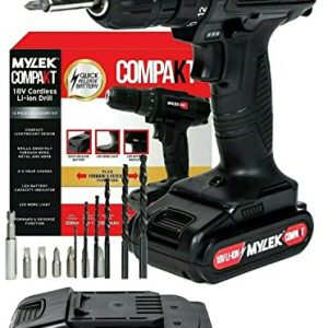 MYLEK 18V Cordless Drill Driver Lithium Ion Electric Drill Set – Spare Battery 13 Piece Combi Accessory Kit Included – LED Worklight (Black & Red)