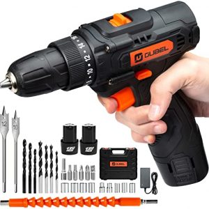 OUBEL Cordless Drill/12V 25N.m Power Drill, 2x2000mAh Batteries, 1H Fast Charger, with 25pcs Drill Set, 3/8 inch Chuck, 2 Variable Speed, 18+1…