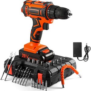 OUBEL Cordless Drill/20V Power Drill, 42N.m, 1x2000mAh Batteries, 1H Fast Charger, 3/8 inch Chuck, 370 in-lb, 2 Variable Speed, 18+1Torque Setting,…