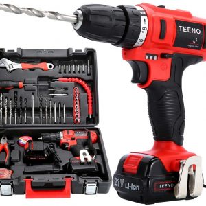 TEENO Cordless Drills & Screwdrivers with 2 Lithium-Ion Batteries 1500mAh Screwdriver Max Torque 40 N.m,10mm Chuck, Variable Speed, 18+1