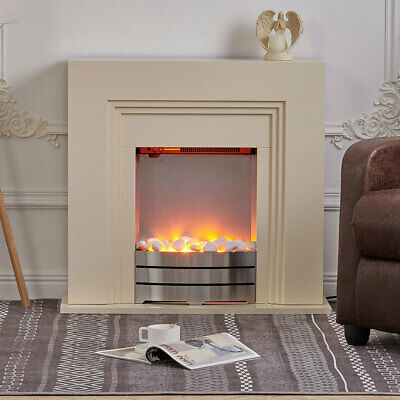 31" Electric Fireplace Suite LED Flame Beige Surround Heater Freestanding Fire T