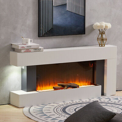 50 Inch Electric Wall Mounted LED Fireplace with Mantel Surround Suite Log Flame
