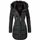 Womens Designer Fur Hooded Long Jacket Fleece Quilted Winter Padded Coat Pockets