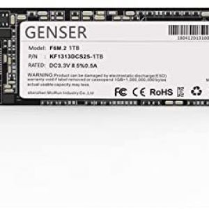 GENSER 1000GB SSD Fast start-up & Transfer. Sequential Read Speed up to 550MB/s & Write Speed up to 500MB/s. support M.2 2280 SATA III 6Gb/s