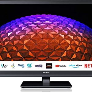 SHARP 1T-C24BC0KR1FB 24 Inch Smart TV, HD Ready LCD Display with DTS Studio Sound, Dolby Digital Audio Decoder, 2 x HDMI, 2 x USB, Freeview Play…