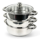 3 TIER INDUCTION HOB STAINLESS STEEL 22CM STEAMER POT PAN COOKER SET GLASS LID