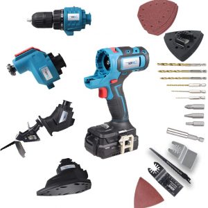 NEWONE Cordless Drill Combo Kit with Case, 4-Tool Attachment Drill, Reciprocating Saw, Oscillating Tool, Sander with Accessoreis for Cutting,…