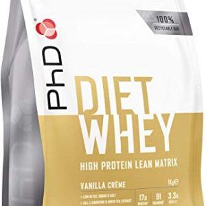 PhD Diet Whey Protein 1kg Includes fat-burning ingredients CLA & Green Tea. High Protein Low Sugar Low Fat. Unsurpassable taste and texture
