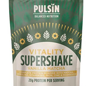 Pulsin – Vanilla Matcha Vegan Supershake – 300g – Plant Based Vegan Energy Support Protein Powder – Gluten & Free Dairy Free