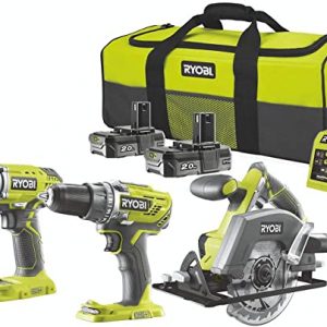 Ryobi 18v Triple Kit Combi Drill, Impact Driver & Circular Saw 2X 2.0Ah Li-ion Batteries & Charger