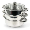 3 TIER INDUCTION HOB STAINLESS STEEL 22CM STEAMER POT PAN COOKER SET GLASS LID