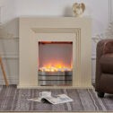 31" Electric Fireplace Suite LED Flame Beige Surround Heater Freestanding Fire T