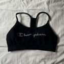 Champion Women’s Black Racerback Sports Bra Pullover with Grey Logo - Size XL