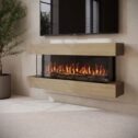 Oak Wall-Mounted 3-Sided Electric Fireplace with Logs - 55 inch - AmberGl AGL085