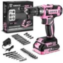 Power Drill Cordless Pink Cordless Drill 20V Electric Power Set Tool for Wome...