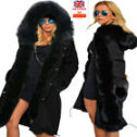 Roiii Women Winter Coat Hooded Long Parka Casual Jacket Thicken Lining with Fur