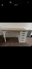 White Computer Desk with 5 Drawers, Light Wood Top, 120x60x74cm