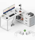White L-Shaped Computer Desk Workstation, 3 Drawers, Shelves, Power StripRRP129£